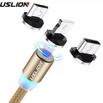 USLION Магнитный кабель Micro USB для быстрой зарядки Кабель USB Type C Магнитный адаптер для зарядного устройства Кабель для передачи данных Type-C