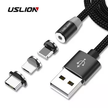 USLION Магнитный кабель Micro USB для iPhone Type-c Зарядное магнитное зарядное устройство Кабели USB Type C 1M Type-C серый