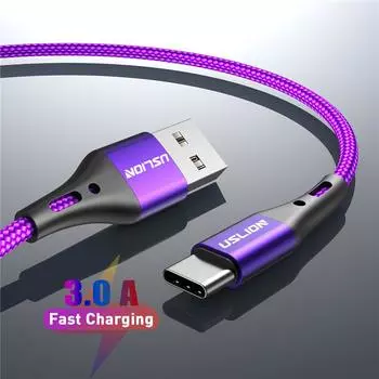 USLION USB Type C Кабель для Samsung S10 Huawei P30 Pro Быстрая зарядка Type-C Кабель для зарядки мобильного телефона