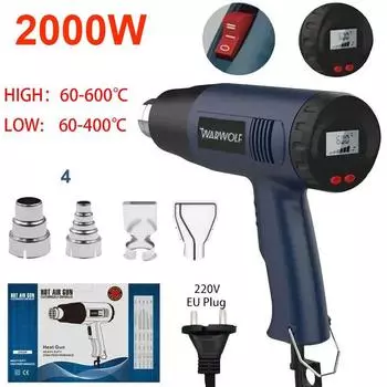 Усовершенствованная электрическая тепловая пушка со светодиодной подсветкой, 220 В, Усовершенствованная тепловая пушка, 2000 Вт, с дисплеем на задней панели EU синий