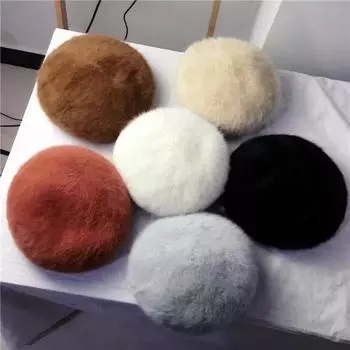 Усовершенствованная версия утолщенного трехмерного берета из женской норковой шапки, регулируемая шляпа художника из кроличьего меха, модная однотонная плюшевая шапка-бутон M56-58cm красный
