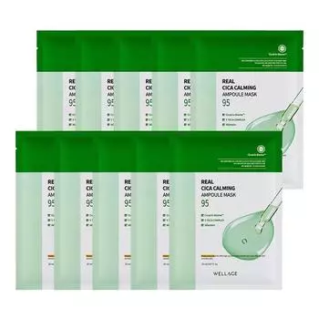 Успокаивающая ампульная маска Wellage Real Cica, 1 упаковка, 10 штук