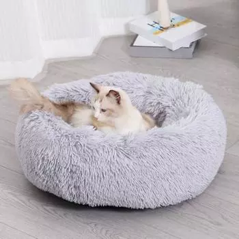 Успокаивающая кровать для собак, успокаивающая круглая кровать для домашних животных, пушистая, искусственный мех, уютная, плюшевая, подушка для щенков, кровать для маленьких и средних собак и кошек 40cm темно-серого