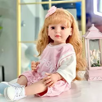 Успокаивающая кукла-младенец, моющаяся виниловая кукла, мягкая резиновая кукла-перерождение, игрушка-компаньон 55cm розовый