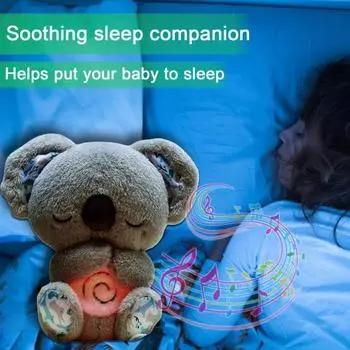 Успокаивающая плюшевая игрушка Коала для малышей с музыкальной подсветкой, моющаяся дышащая музыкальная мягкая игрушка, комфортная кукла, плюшевая игрушка для новорожденных мальчиков и девочек, подарок серый