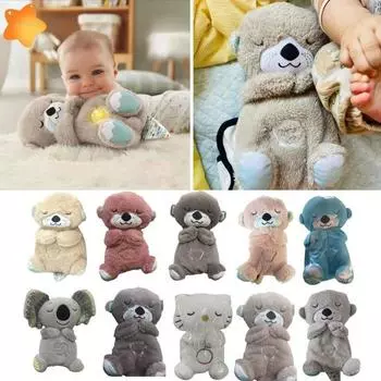 Успокаивающая плюшевая игрушка-выдра, звуковая машина, успокаивает, прижимает, сенсорные детали, музыкальная подсветка, ритмичное дыхание, музыкальная плюшевая кукла для новорожденных 30cm белый