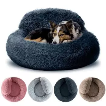 Успокаивающая плюшевая собачья кровать, мягкий пушистый искусственный мех, гнездо для питомца, противоскользящая собачья кровать XS хаки