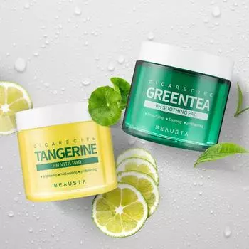 Успокаивающие подушечки Viewta Cica Recipe Green Tea, 60 листов + подушечки Vita с зеленым мандарином, 60 листов, 1 набор