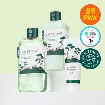 [Успокаивающий для чувствительной кожи] Круглый обертывание для мужчин Успокаивающий тоник/лосьон с экстрактом сосны, набор из 2 предметов (+ 40 мл очищающего средства в комплекте.)