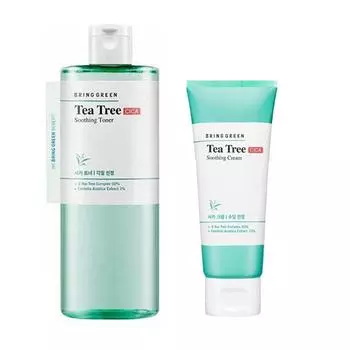 Успокаивающий тоник Bring Green Tea Tree Cica 510 мл + успокаивающий крем 100 мл, набор из 2 предметов Tea Tree Cica Soothing, 1 комплект