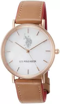 [USPOLO ASSN] Часы USPOLO ASSN с белым циферблатом цвета верблюжьей кожи и красным кварцевым механизмом, унисекс, US-1A-CA [Обычный импортный продукт]