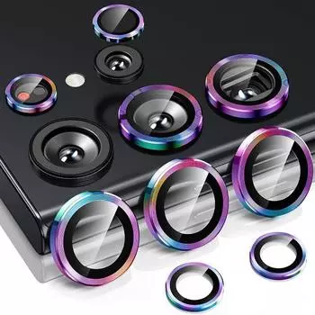 Установка одним щелчком Защитная пленка для объектива камеры для Samsung Galaxy S24 S23 S22 Plus S24 Ultra Полное покрытие Металлическое кольцо Закаленное стекло Защита камеры S22 Ultra чёрный