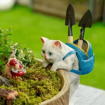 Устойчивая к атмосферным воздействиям статуя кошки, многофункциональный микропейзажный миниатюрный рюкзак из смолы для сада