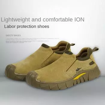 Устойчивая к ударам и проколам воловья кожаная рабочая обувь мужская весенняя дышащая рабочая обувь Iron Bag Head 36