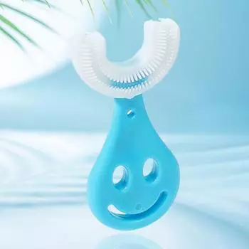 Устойчивая к укусам зубная щетка с удобной ручкой, полипропиленовая U-образная тренировочная моющаяся детская зубная щетка для ежедневного использования синий