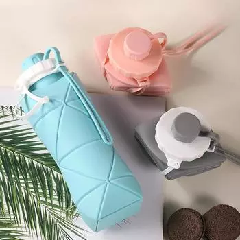 Устойчивая к высоким температурам складная силиконовая чашка для воды, регулируемая чашка для пищевых продуктов, большая емкость, портативная силиконовая бутылка для путешествий на открытом воздухе 600ML