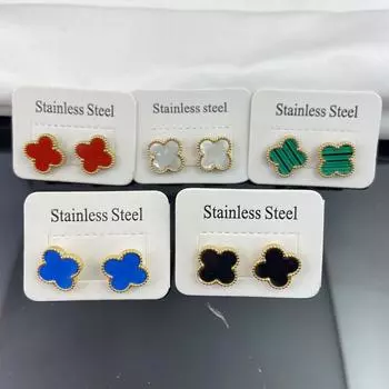 Устойчивые к выцветанию серьги из титановой стали с четырьмя лепестками клевера, устойчивые к аллергии серьги из высококачественного золота 18 карат, лучший подарок для друзей белый