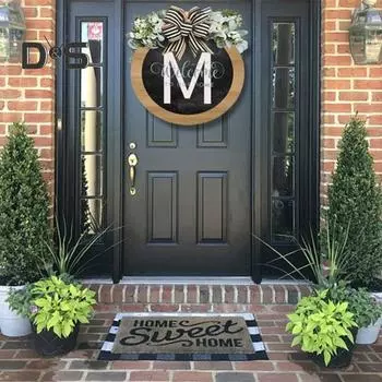 Устойчивый к атмосферным воздействиям знак приветствия на входной двери, буква фамилии, красивая дополнительная фамилия, круглый год, венок на входную дверь