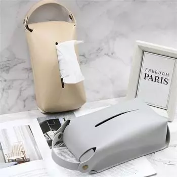 Устойчивый к падению дорожный держатель для салфеток с ручкой, портативный диспенсер для коробок для салфеток из искусственной кожи для улицы серый