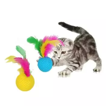 Устойчивый к укусам мяч для гольфа в виде пера, мяч-дразнилка для кошек, игрушки для скрежетания зубами для собак, щенков, котят random color