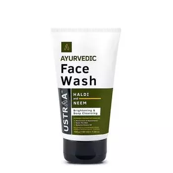 Ustraa Аюрведическое средство для умывания лица - Ним и Халди - 100 г | Помогает заживлению кожи | Осветляет кожу и глубоко очищает ее, не содержит парабенов