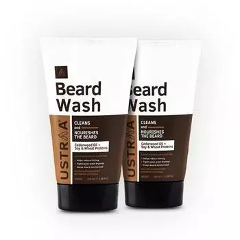 Ustraa Beard Wash Woody - 2 x100 мл - Средство для мытья бороды без сульфатов | Густая пена, не оставляет сухости после мытья | Шампунь для бороды, защищающий от микробов (Набор из 2)