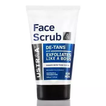 Ustraa Face Scrub -100g - De-Tan Face scrub for men | Exfoliation & Effective Tan Removal with Bigger Walnut Granules
