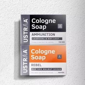 Ustraa Мыло-одеколон «Боеприпасы» - уголь и лавровый лист - 125 г | Активированный уголь | с ароматом одеколона и мыла-одеколона Rebel - 125 г