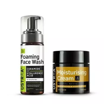 Ustraa Нежный набор для ухода за кожей без масла - Пенящееся средство для умывания - Для чувствительной кожи - 150 мл | Удержание влаги | с керамидами и увлажняющим кремом