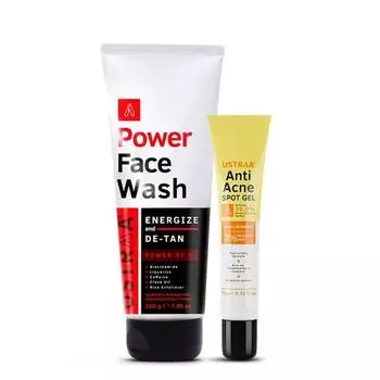Ustraa Power Face Wash - 200 г - Энергия и де-загар | Удаляет омертвевшую кожу и гель против прыщей - 15 мл | Устраняет 99,9% микробов, вызывающих прыщи