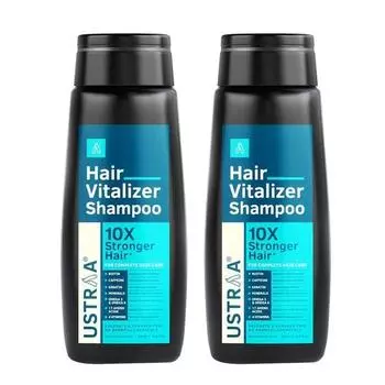 Ustraa Шампунь для восстановления волос - 2 x 250 мл - протестирован дерматологами, содержит биотин, кофеин, омега-3 и омега-6, волосы становятся в 10 раз крепче, способствует росту волос
