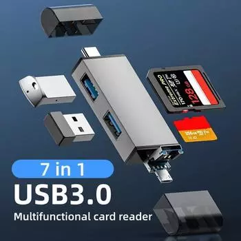 Устройство чтения карт 7 в 1 USB C OTG адаптер USB флэш-накопитель USB3.0 2.0 Micro to Type C устройство чтения смарт-карт Высокоскоростная передача
