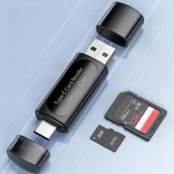 Устройство чтения карт памяти Micro SD USB, адаптер 4-в-1 Type C/USB A для карт SD/Micro SD/SDXC/SDHC, устройство чтения карт памяти с двумя слотами чёрный