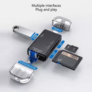Устройство чтения карт USB 2.0 Android Type-c Мобильный телефон Компьютер OTG 2.0 SD/TF Многофункциональное устройство чтения карт памяти 6-в-1 чёрный