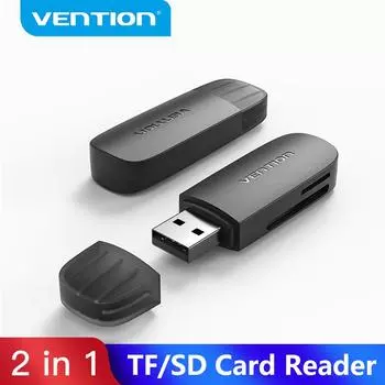 Устройство чтения карт Vention для карт памяти ПК USB 3.0 к адаптеру Micro SD TF для аксессуаров для ноутбуков Устройство чтения карт памяти Multi Smart Card 2 в 1 2.0 чёрный