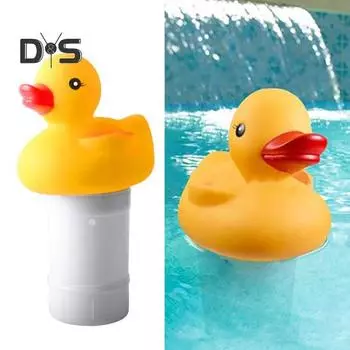 Устройство для дозирования в бассейне, плавающий дизайн, автоматический дезинфектор с таблеткой в виде мультяшной утки, дезинфицирующее средство для бассейна, поплавок для спа-бассейнов жёлтый