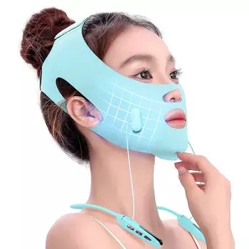 Устройство для красоты лица EMS Пояс для шеи и лица V-образный пояс для лица 5 уровней 4 режима работы Домашняя красота Косметические приборы Дышащий Высокая эластичность Самостоятельная красота синий
