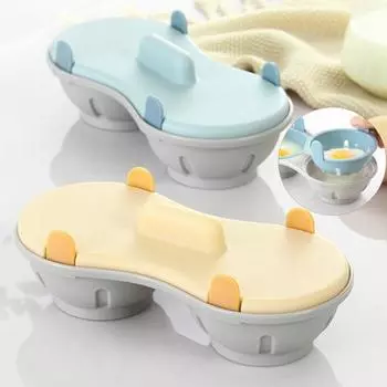 Устройство для приготовления двойных яиц в микроволновой печи с крышкой Съемная сливная корзина Термостойкий пищевой ПП Яйцеварка-пашот Пароварка Кухонный гаджет серый