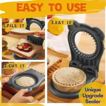 Устройство для резки и запечатывания сэндвичей 2-в-1, круглое устройство для приготовления сэндвичей для школьных ланч-боксов серый