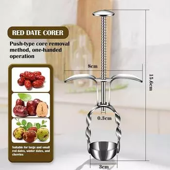 Устройство для удаления сердцевины из фруктов Устройство для удаления сердцевины из красных фиников Простота в использовании и очистке Подходит для больших и маленьких красных фиников Удаление косточек из боярышника и вишни Кухонные гаджеты
