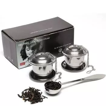 Устройство для заварки листового чая Ситечко для чая Фильтр для чая Ультратонкий ситечко из нержавеющей стали (Набор из 2) С чайной ложкой и поддонами для сбора капель