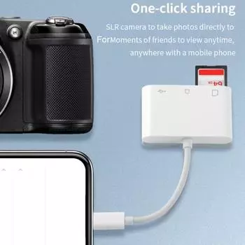 Устройство считывания карт Plug-and-Play Требуется высокоскоростной драйвер передачи Широкий компактный размер Совместимость при передаче данных Карта памяти Type-C белый