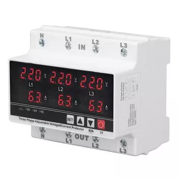 Устройство защиты от пониженного напряжения, регулируемое на DIN-рейку, устройство защиты от перегрузки по току переменного тока 120 В300 В 63 А, 3 фазы, 3 провода, 4 провода