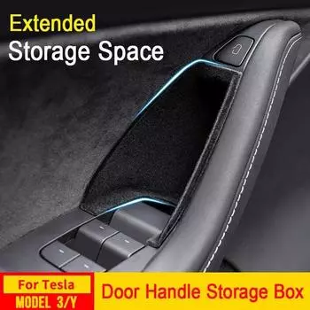 USVOTOV для модели Tesla 3 года 2023 2022 2021, ящик для хранения с дверной ручкой, боковой флокируемый лоток, скрытый органайзер, аксессуары для салона автомобиля Front - Flocked 2pcs