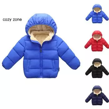 Утепленная детская куртка с капюшоном и детский пуховик среднего размера