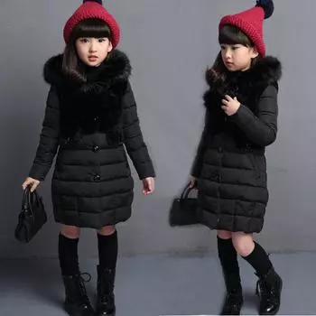 Утепленная длинная теплая куртка на пуговицах для девочек на осень и зиму с подкладкой из хлопка 160 чёрный