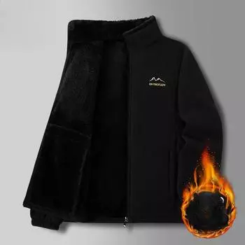 Утепленная флисовая куртка с плюшевой подкладкой для мужчин среднего и пожилого возраста, осенне-зимняя, большого размера, теплая свитерная одежда XXXXXL чёрный