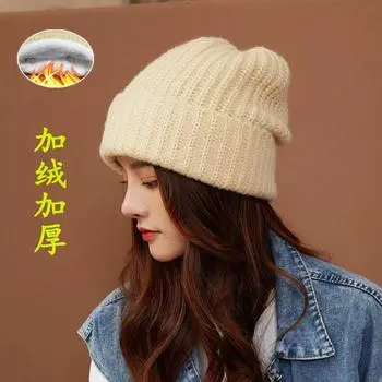Утепленная флисовая шапка для холодной погоды, женская зимняя универсальная шапка для большой окружности головы, шерстяная шапка, свободная и маленькая, для защиты ушей, толстая трикотажная шапка average size