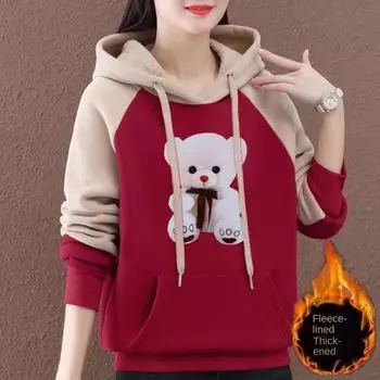 Утепленная флисовая толстовка с капюшоном, женская зимняя теплая футболка с длинными рукавами