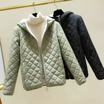 Утепленная хлопковая куртка с капюшоном, женская зимняя тонкая хлопковая куртка, флокированная куртка M чёрный